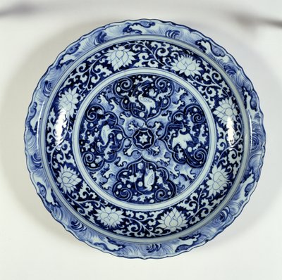 Charger with blue and white decoration by Chinese School